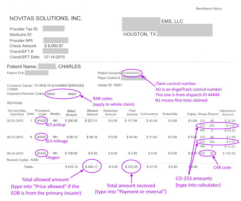 Reading a Paper EOB/SOB for EMS Ambulance Insurance Billing